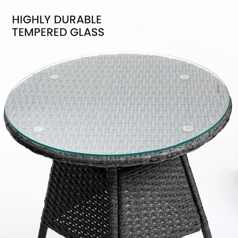 Prahran Rattan 3 Piece Outdoor Furniture Set with Table and Chairs - Grey