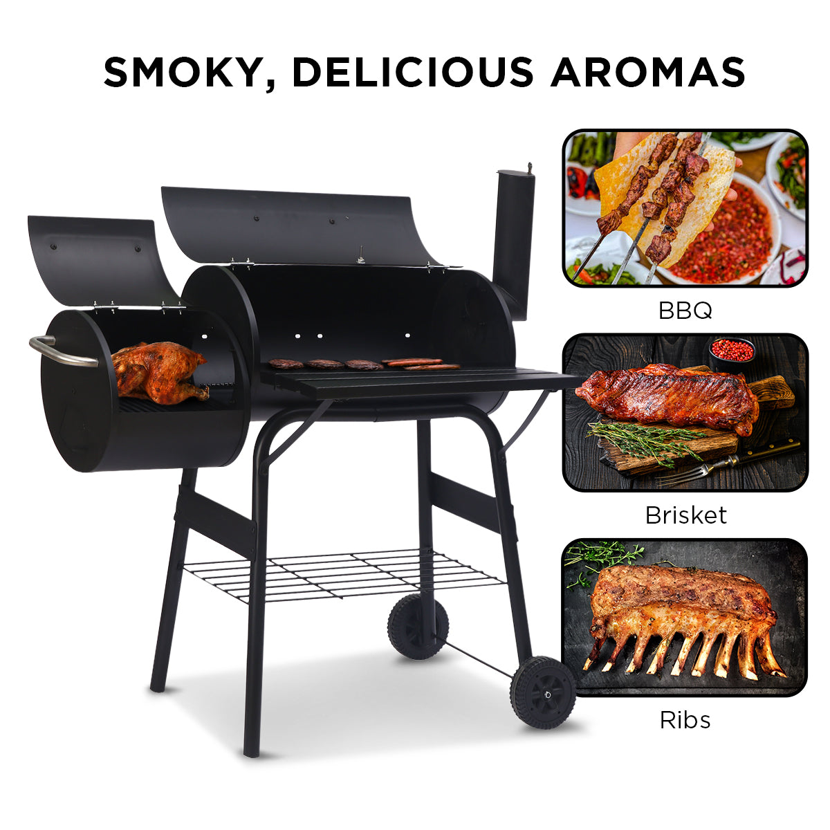Coolaroo 2-in-1 Outdoor Barbecue Grill & Offset Smoker