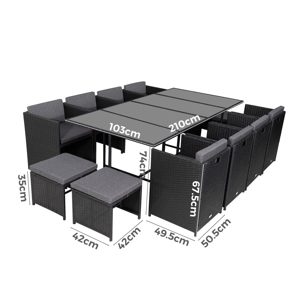 Sorrento Premium 13 Piece Outdoor Dining Set - Black