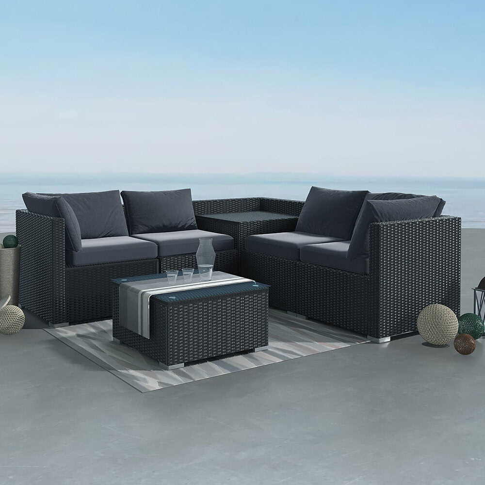 Portsea Premium 6 Piece Outdoor Modular Lounge Sofa - Black