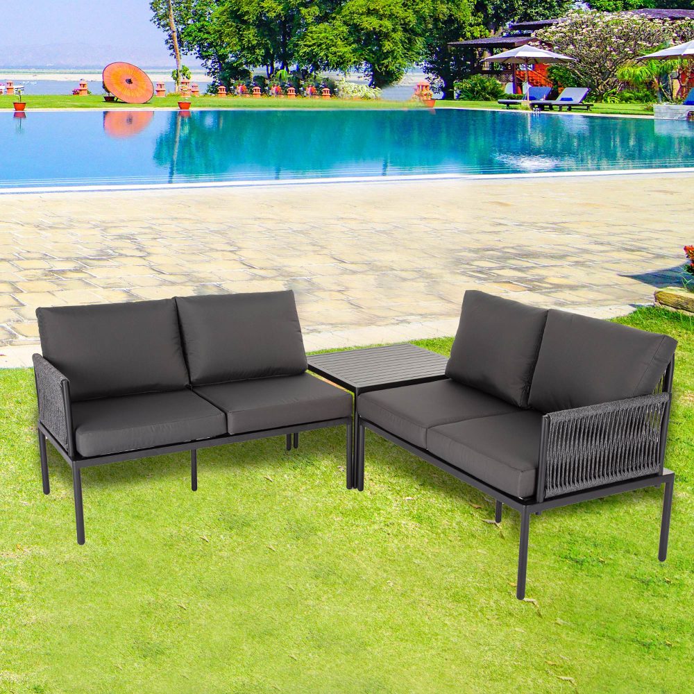 Armadale Deluxe 4 Seater Lounge Set with Coffee Table - Black