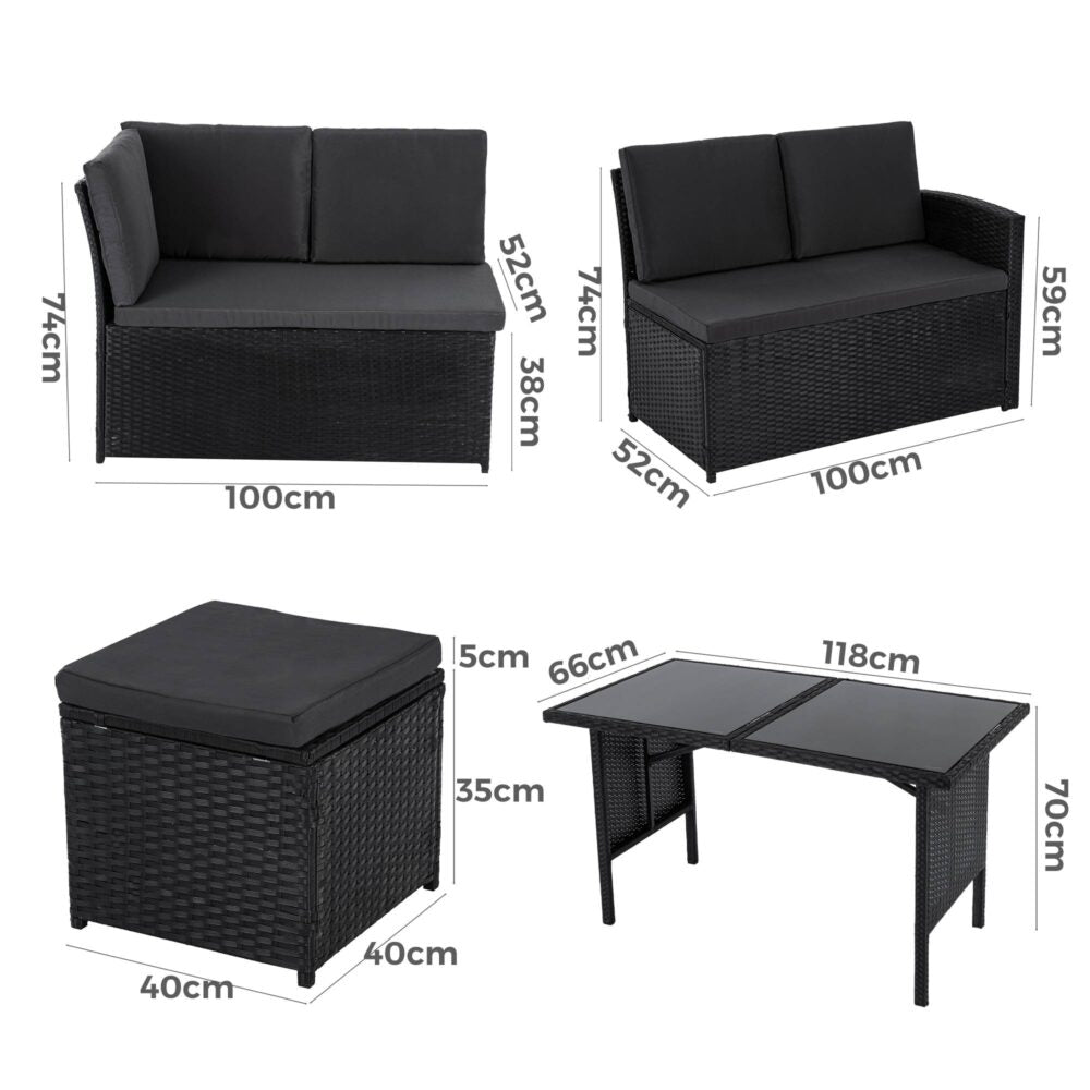 Portsea Premium 8 Seater Modular Lounge and Dining Set - Black