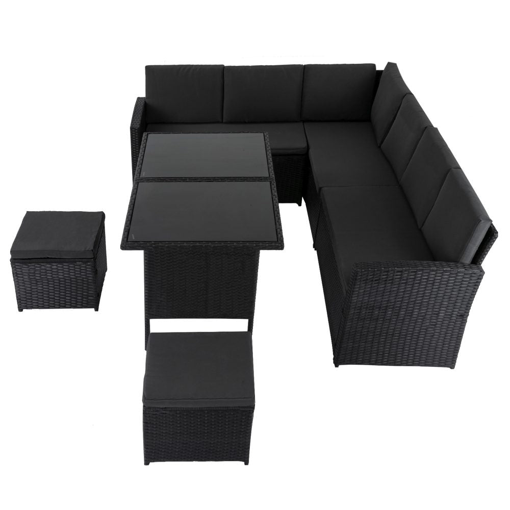 Portsea Premium 8 Seater Modular Lounge and Dining Set - Black – Oz ...