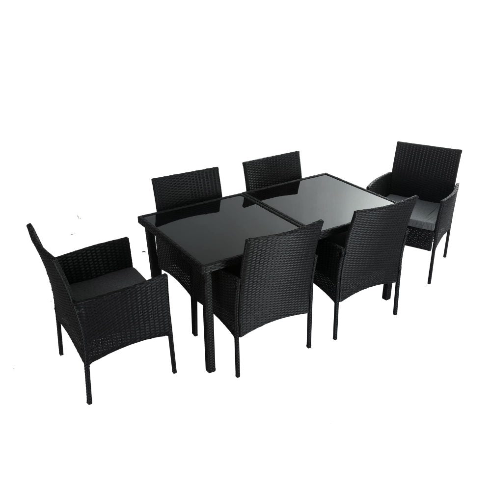 Prahran Minimalist Black Wicker 6 Seater Dining Set