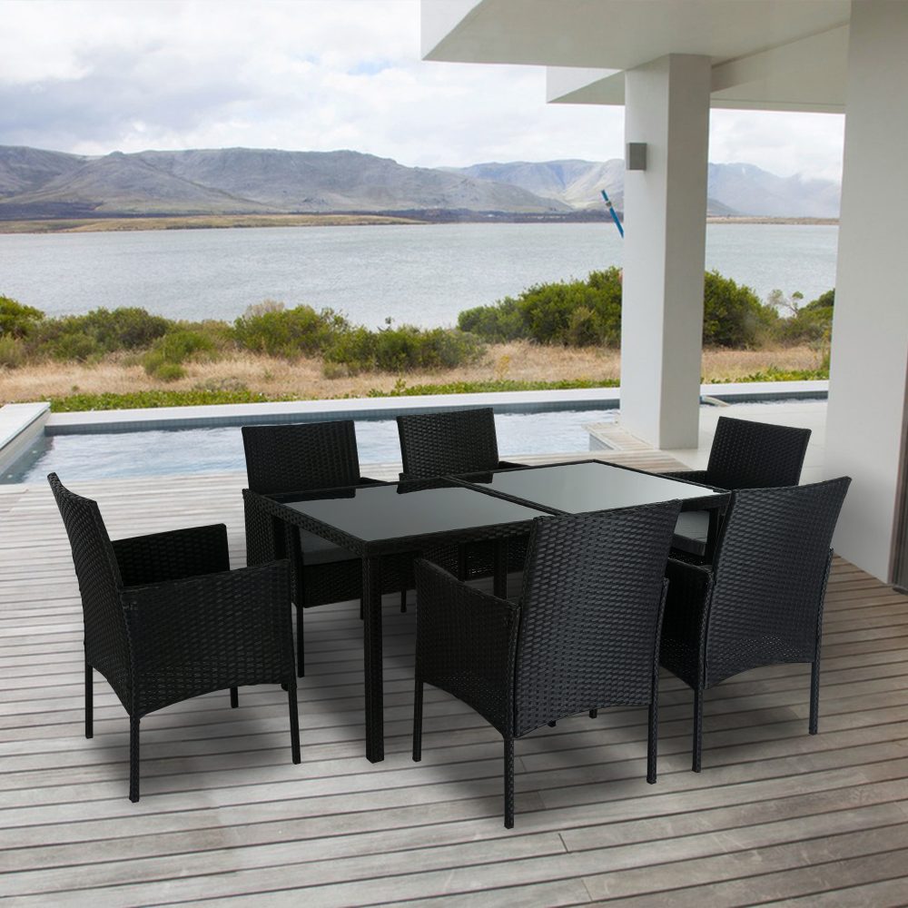 Prahran Minimalist Black Wicker 6 Seater Dining Set