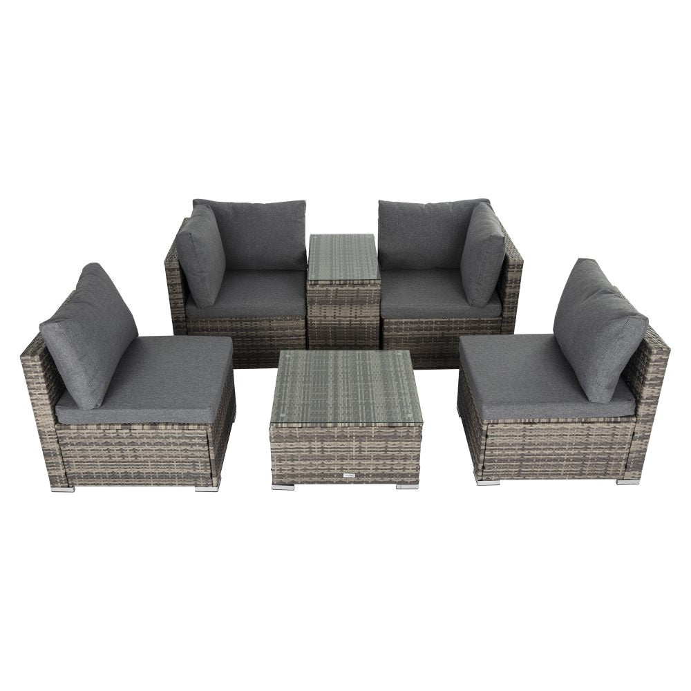Brighton 6 Piece Lounge Sofa with Wicker End Table Set - Grey
