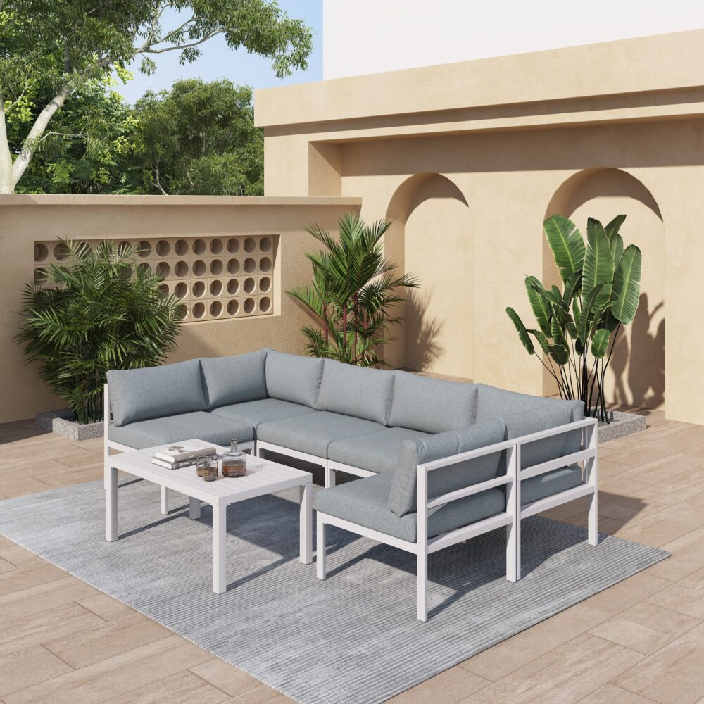 Toorak Premium White Modern 7 Piece Lounge Set