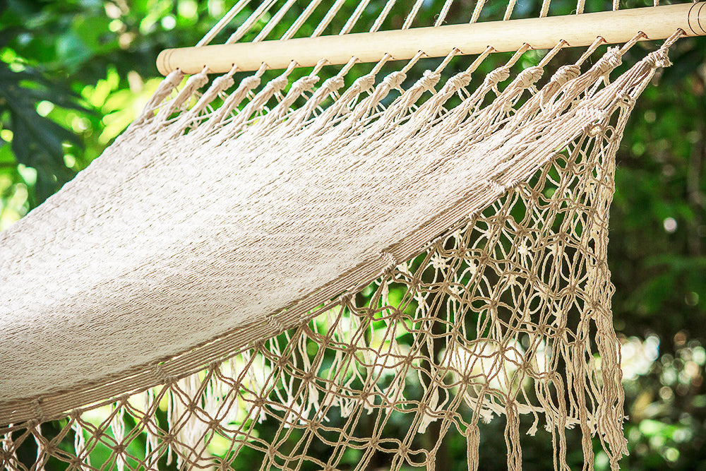 Black Rock Legacy Queen Size Cotton Resort Hammock with Fringe in Cream Colour